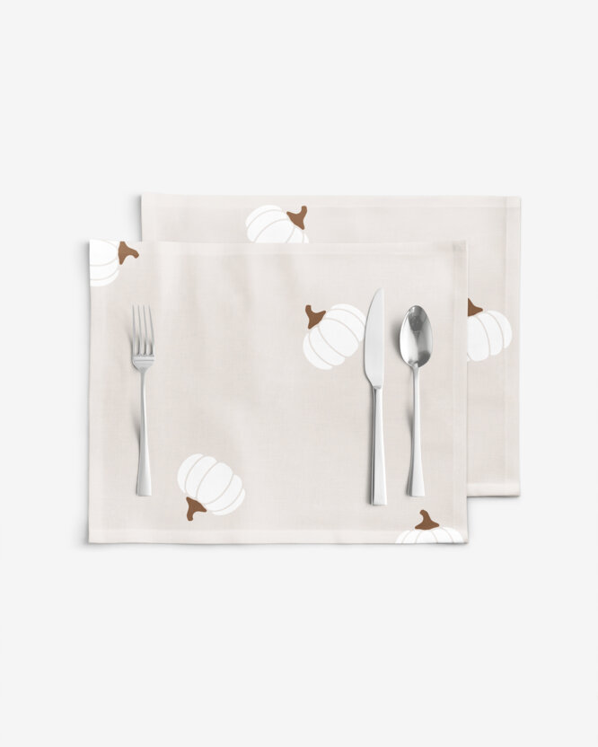 Placemat voor op tafel 100% katoen - Pompoenen op crème - set 2 stuks