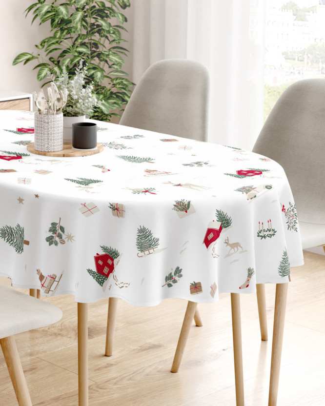 Kerst ovaal tafelkleed van stevig katoen - Traditionele Kerst (buitenland)