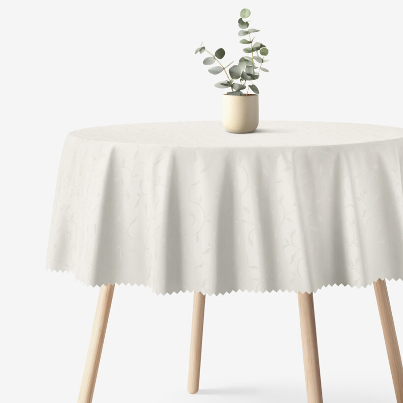 Feestelijk rond teflon tafelkleed - crème met grote ornamenten