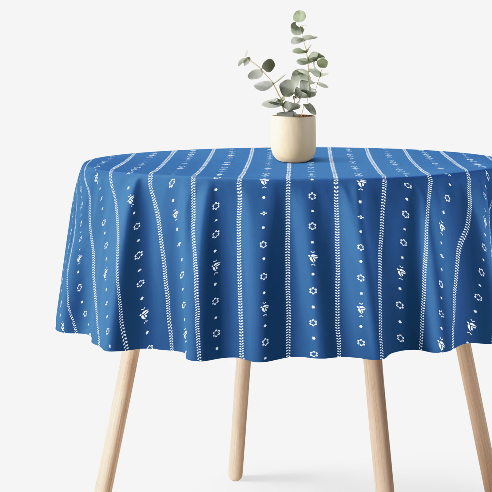 Rond tafelkleed 100% katoen renforcé - Na mú dušu op blauw
