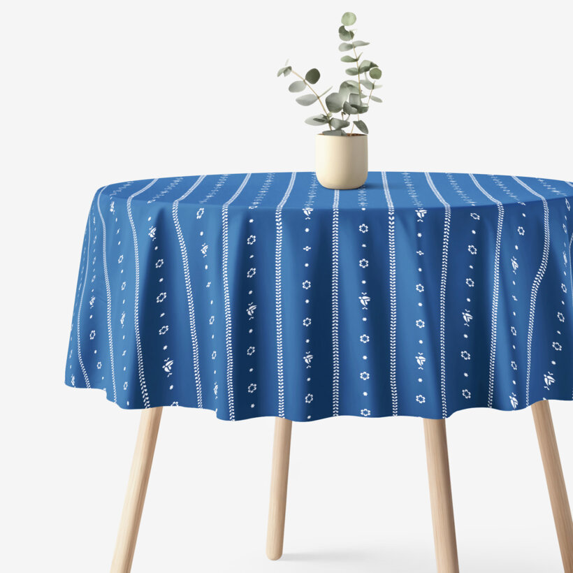 Rond tafelkleed 100% katoen renforcé - Na mú dušu op blauw