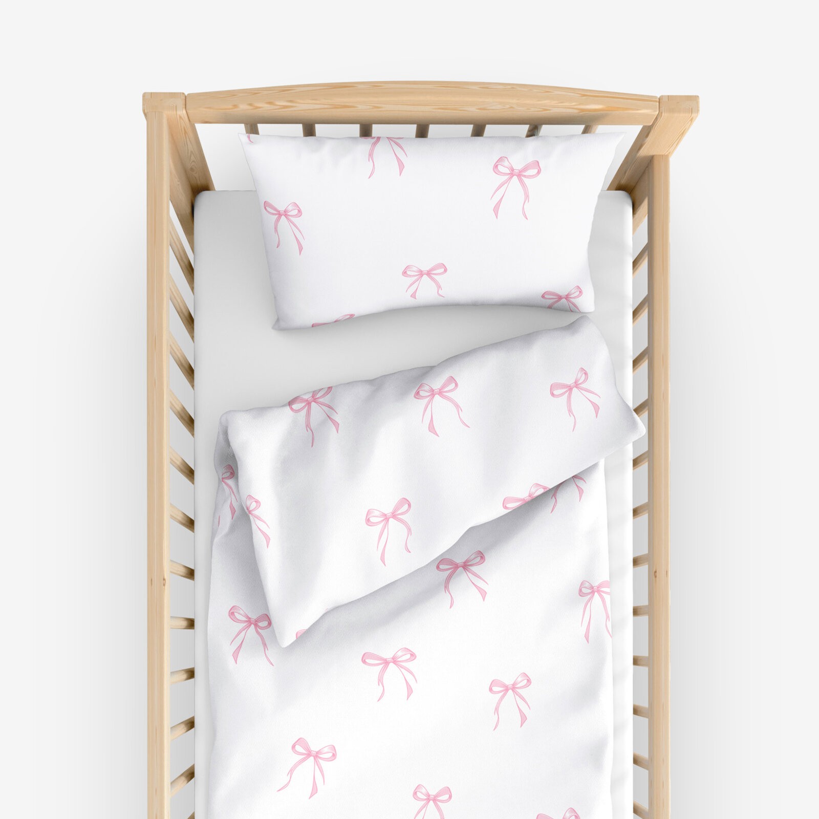 Katoenen baby beddengoed voor het ledikant - Roze strikjes
