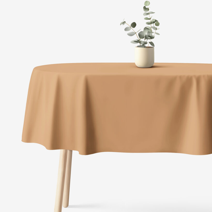 Ovaal tafelkleed 100% katoen renforcé - herfst bruin