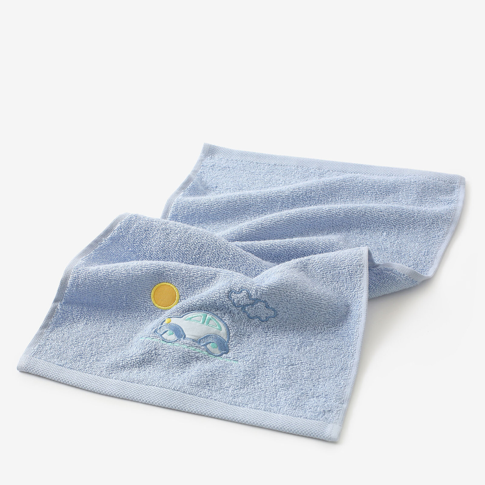 Kinder badstof handdoek - Autootje op blauw
