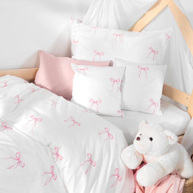 Katoenen beddengoed voor kinderen - Roze strikjes