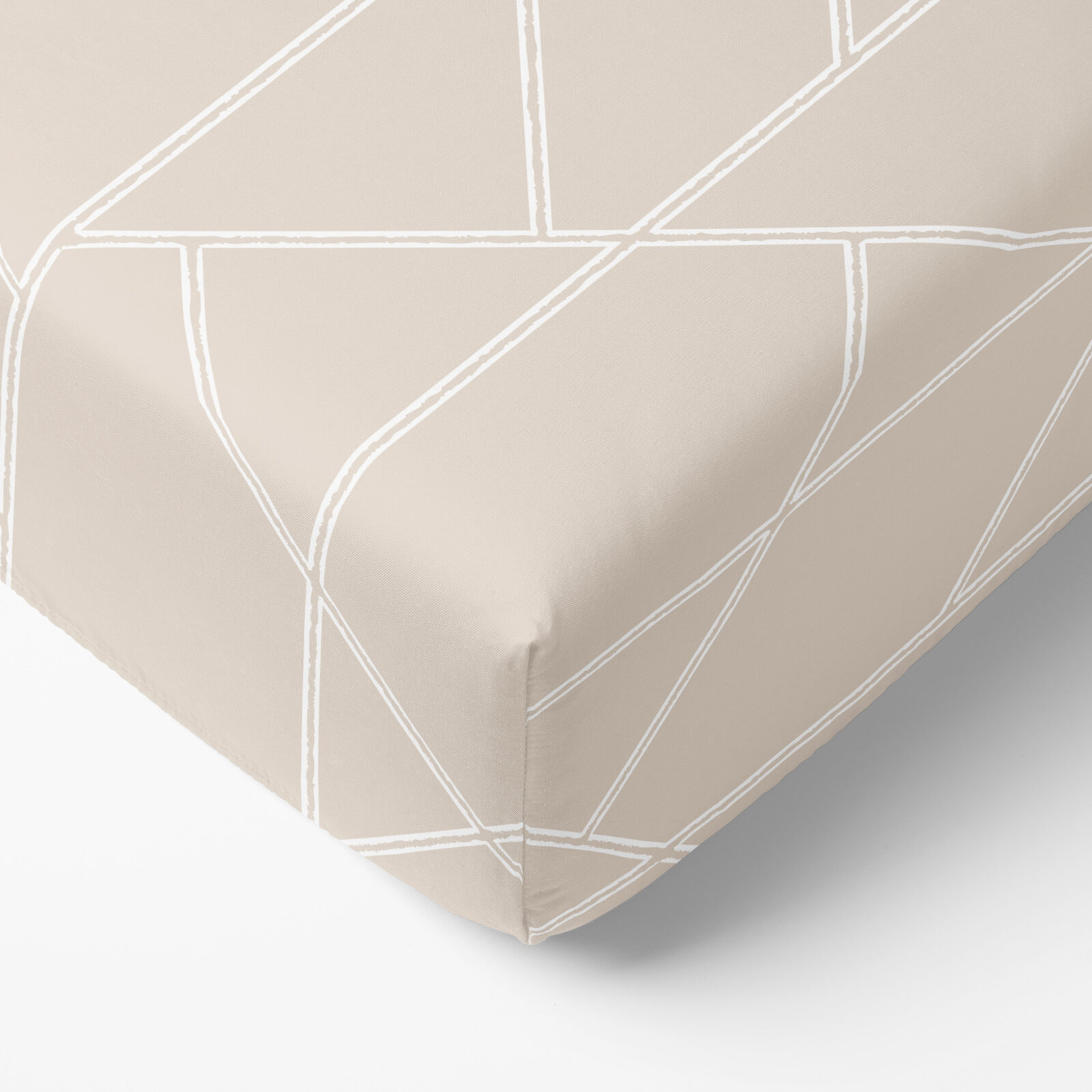 Katoenen hoeslaken - Geometrische lijnen op latte