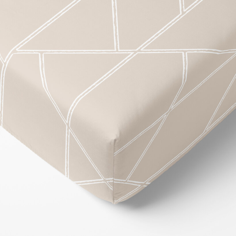 Katoenen hoeslaken - Geometrische lijnen op latte