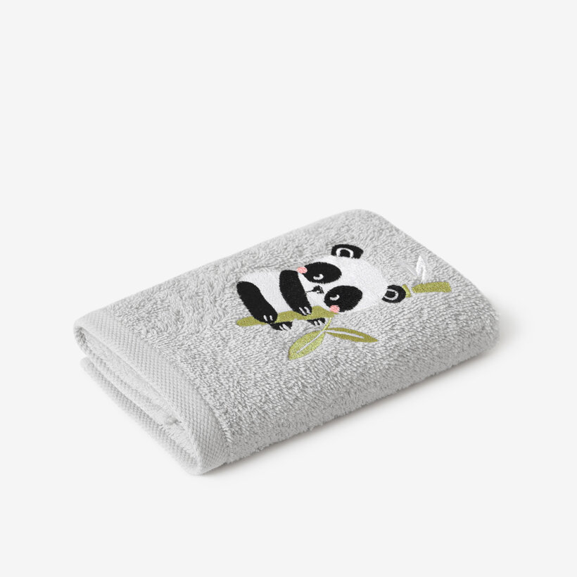 Kinder badstof handdoek - Panda op lichtgrijs