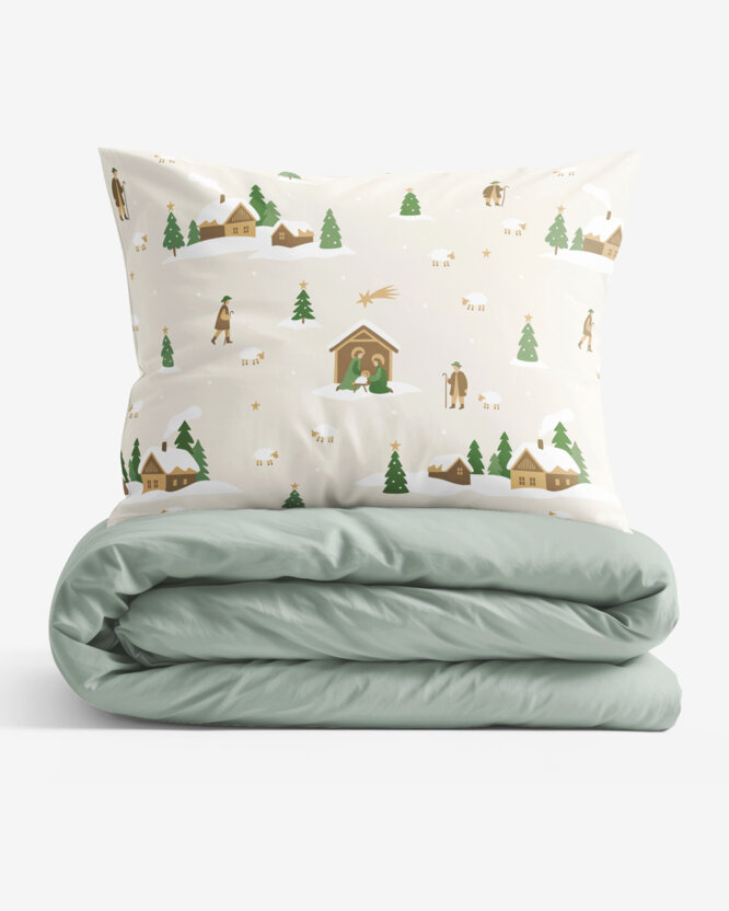Kerst katoenen beddengoed Duo - Kerstliederen (buitenland) met saliegroen