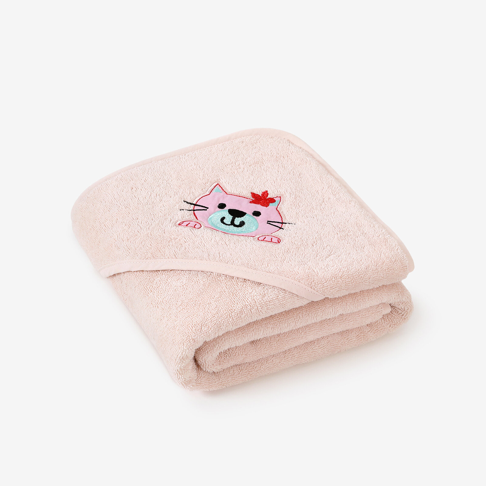Baby badstof badhanddoek met capuchon - Poesje op lichtroze