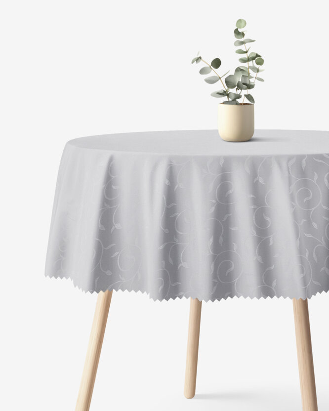 Feestelijk rond teflon tafelkleed - grijs met grote ornamenten