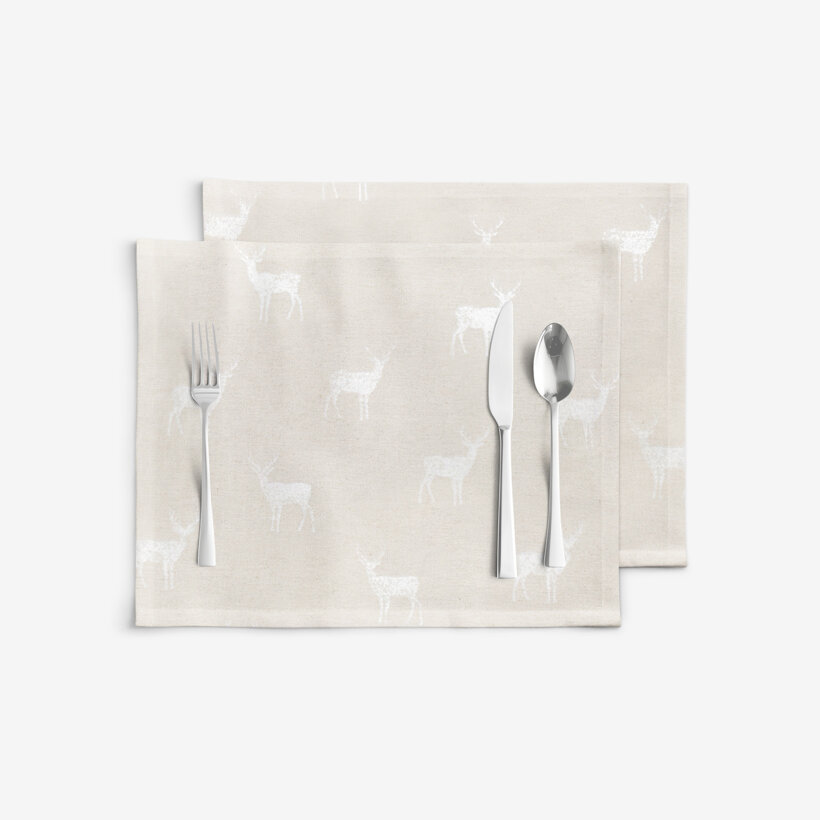Placemat voor de tafel Natura - Herten op ongebleekt - set 2 stuks