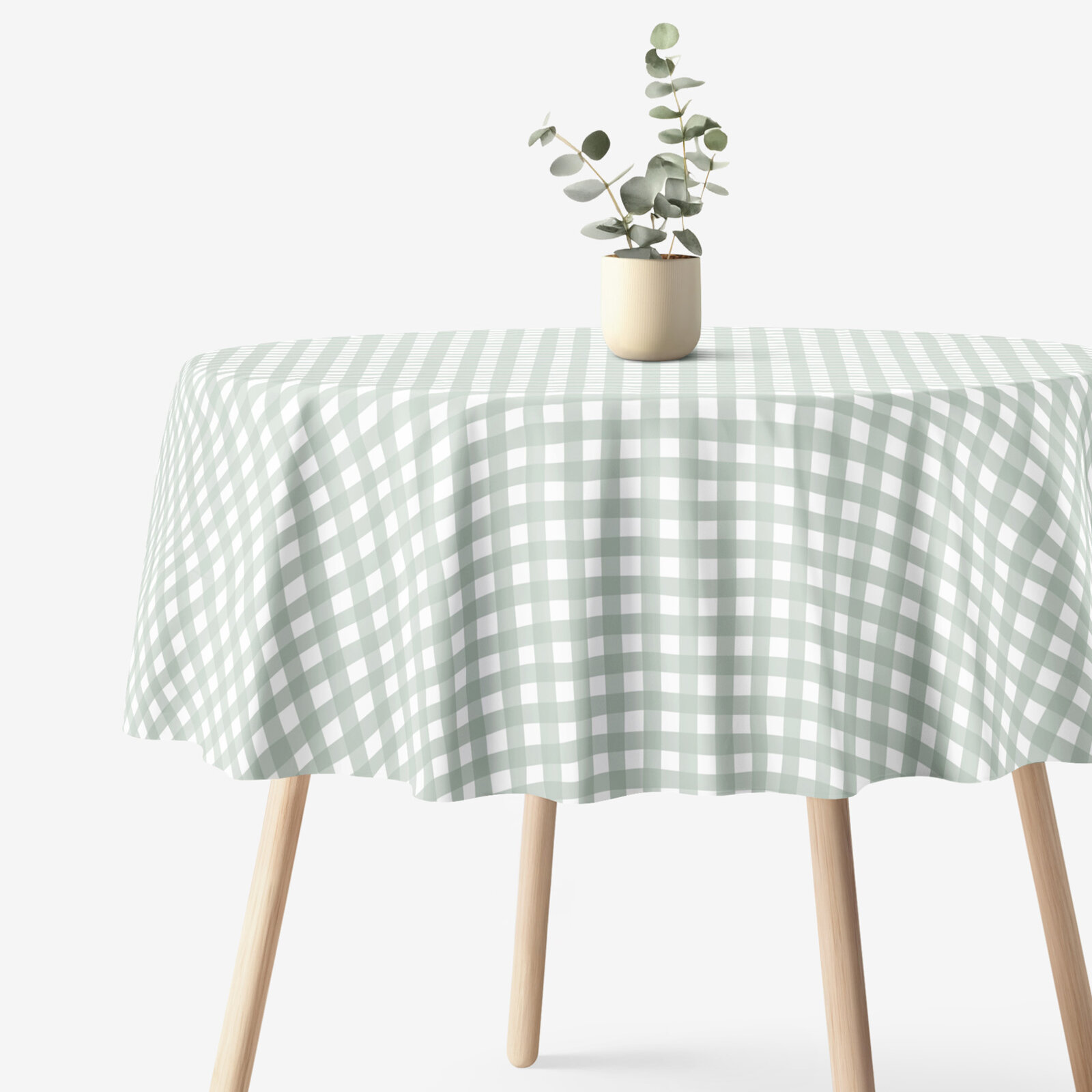 Rond tafelkleed 100% katoen renforcé - Saliegroene ruitjes