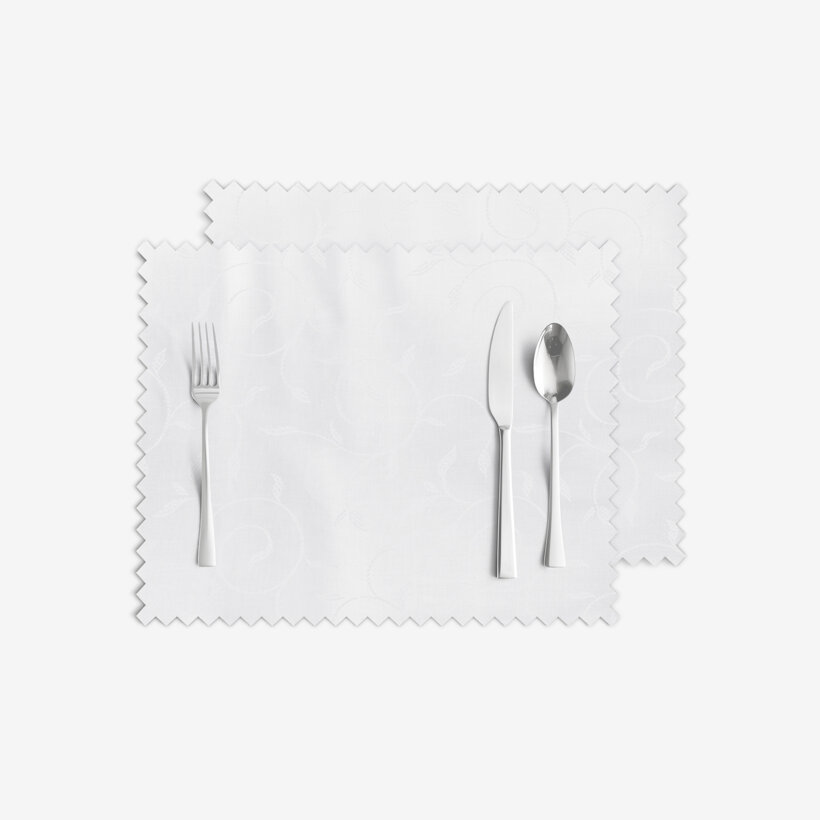 Feestelijke placemat voor op tafel teflon - wit met grote ornamenten - set 2 stuks