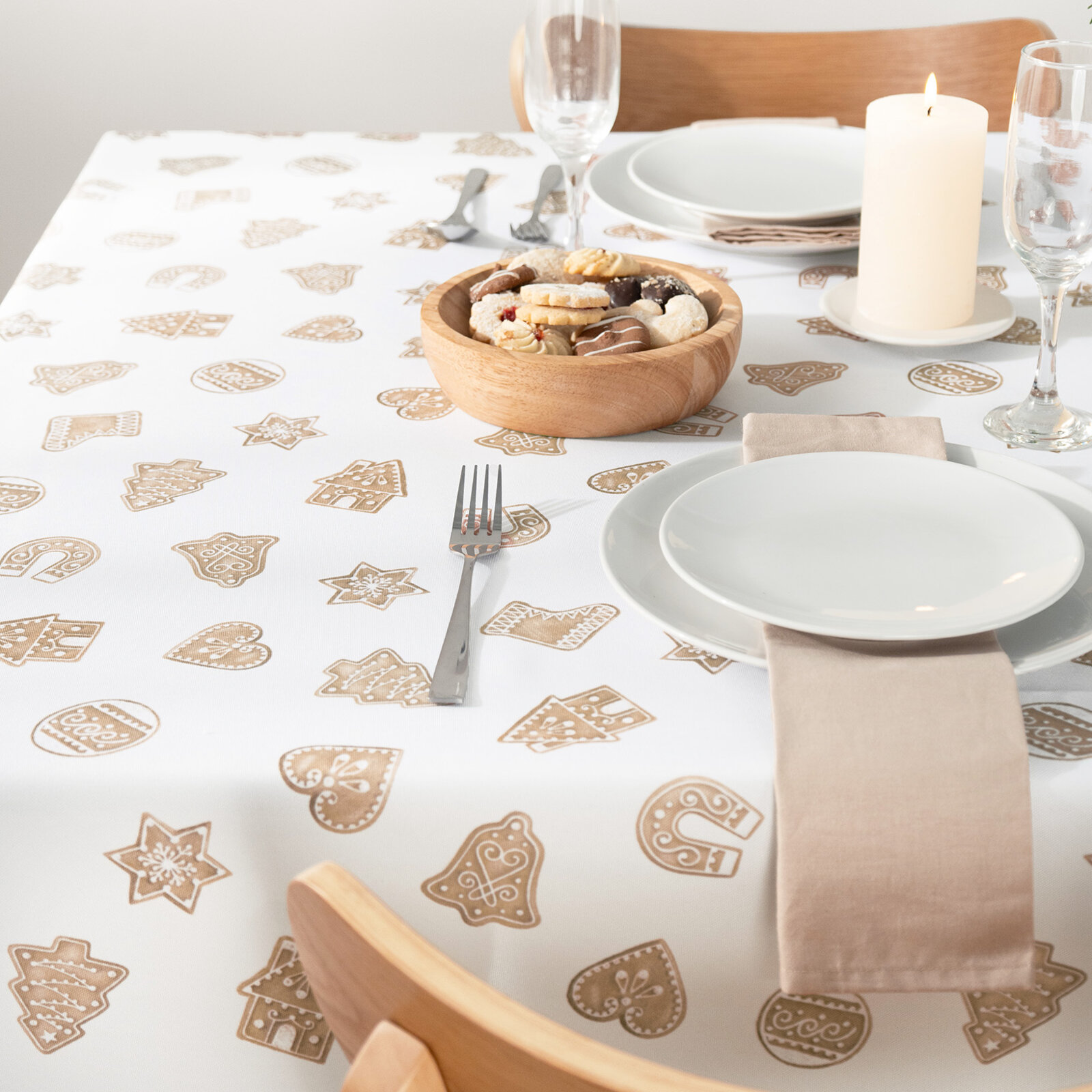 Kerst hoekig teflon tafelkleed - Peperkoek