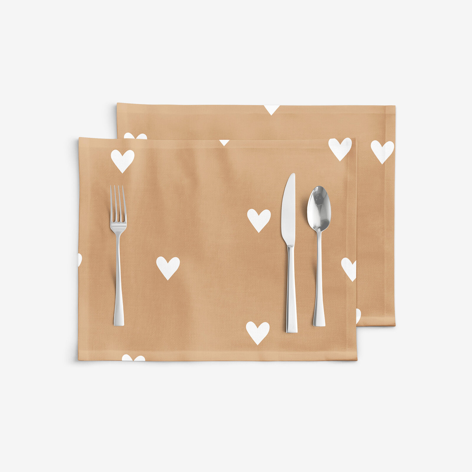 Placemat voor op tafel 100% katoen - Hartjes op herfstbruin - set 2 stuks