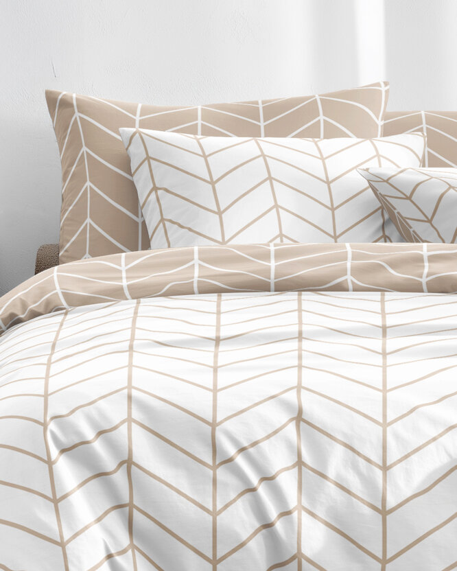 Katoenen beddengoed - Wit en beige zigzag