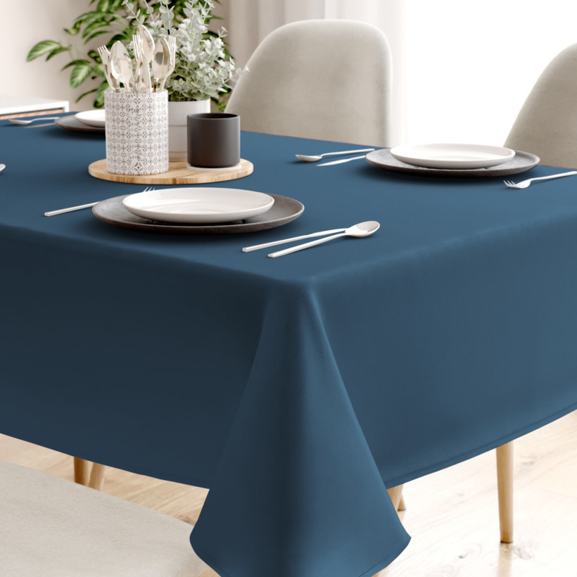 Rechthoekig tafelkleed 100% katoen renforcé - marineblauw