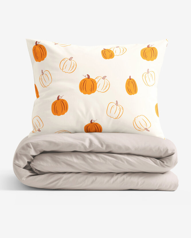 Katoenen beddengoed Duo - Herfst pompoen met latte