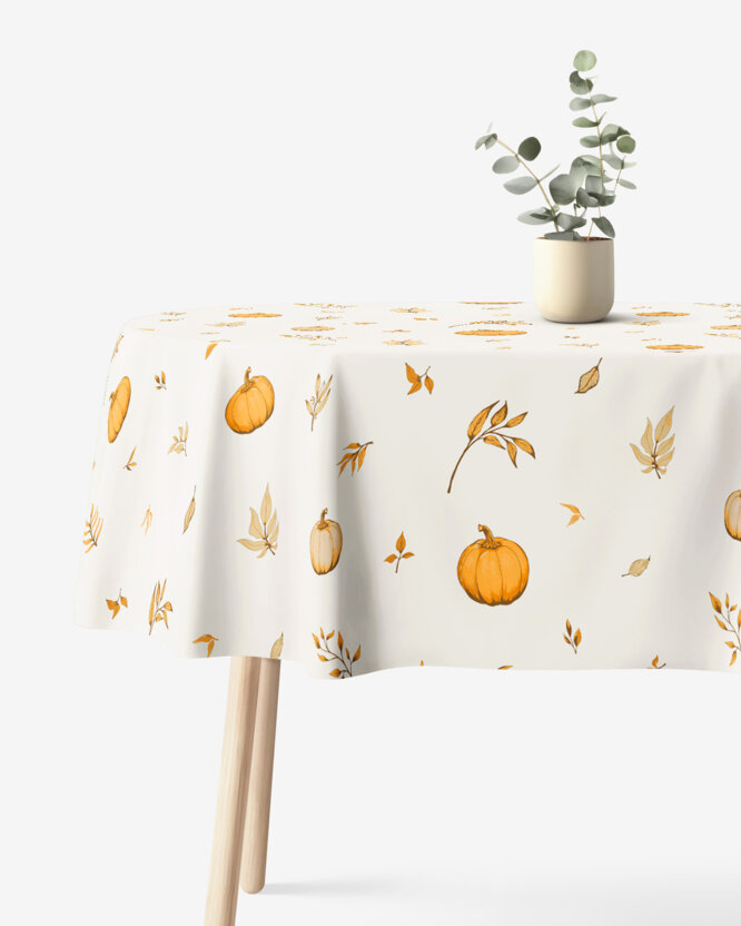 Ovaal tafelkleed 100% katoen renforcé - Herfst pompoenen en blaadjes