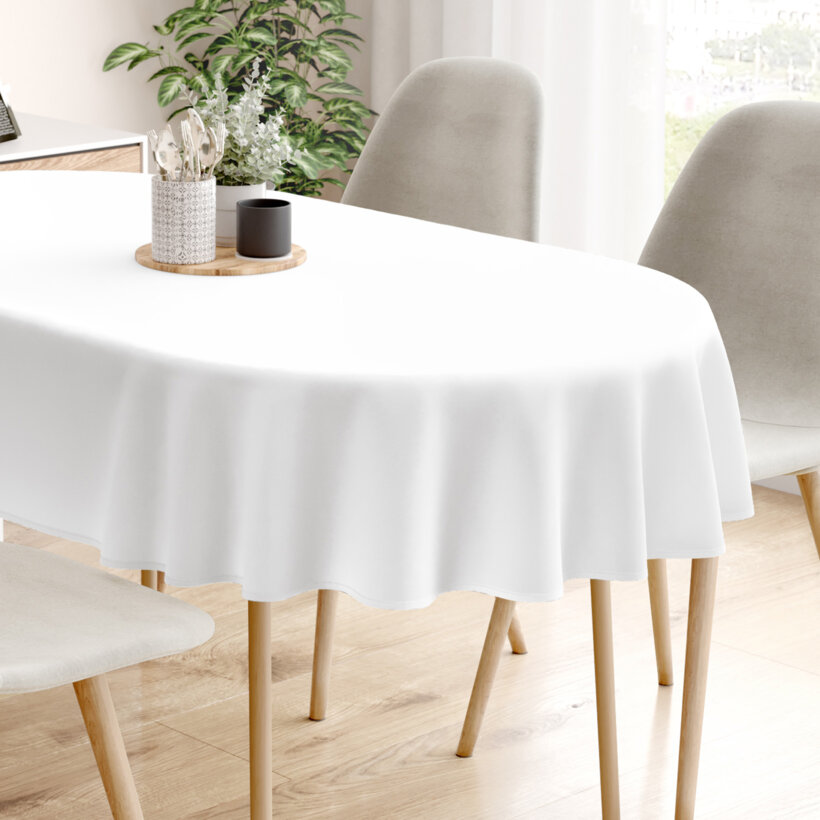 Ovaal tafelkleed 100% katoen keper - wit