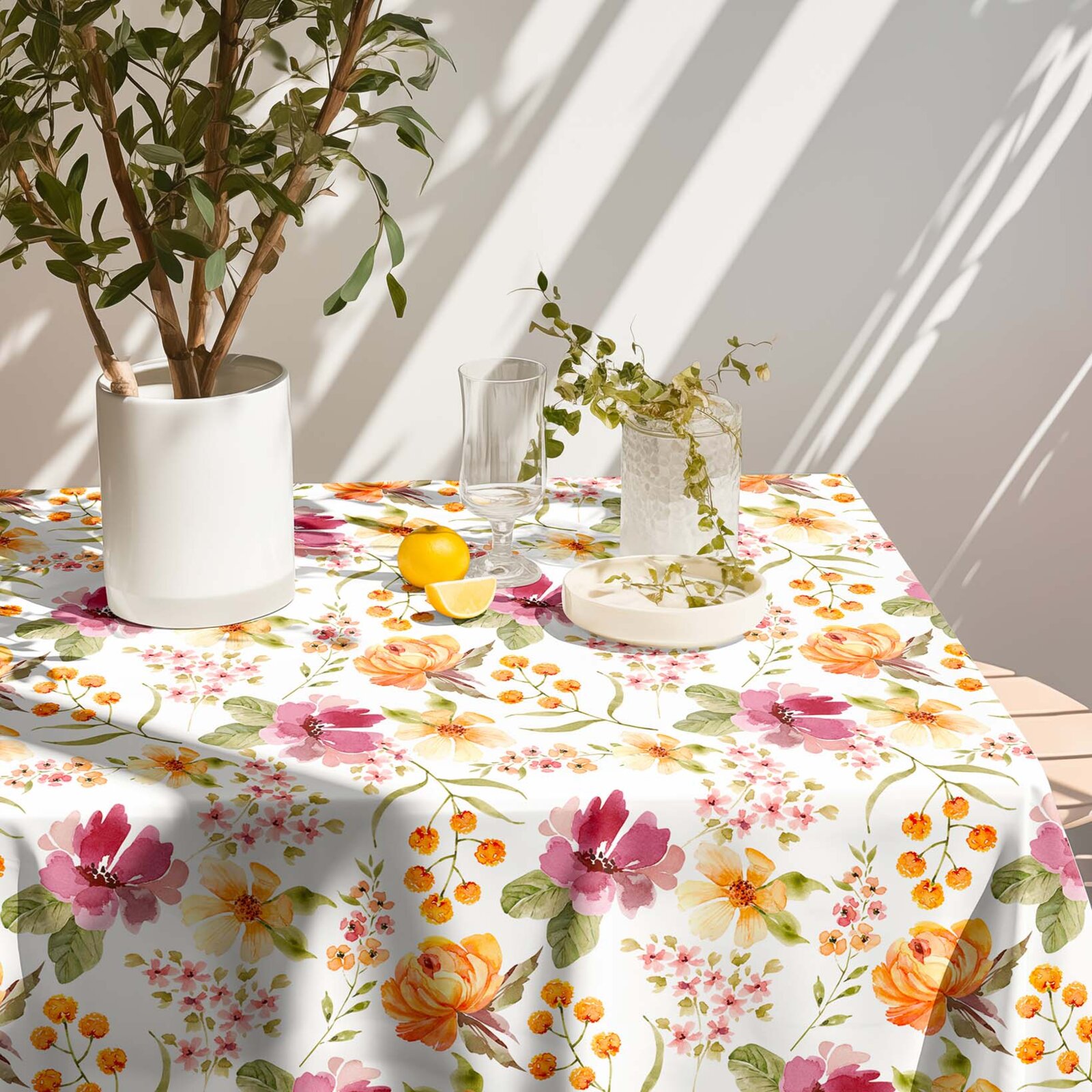Hoekig teflon tafelkleed - Bloemen van hibiscus