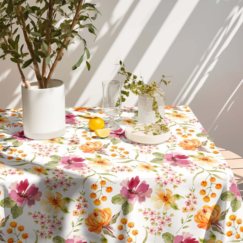Hoekig teflon tafelkleed - Bloemen van hibiscus