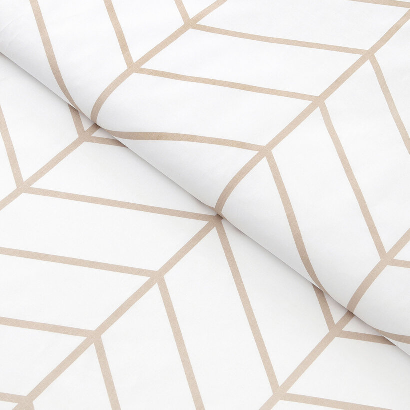 Katoen renforcé - Beige zigzag op wit