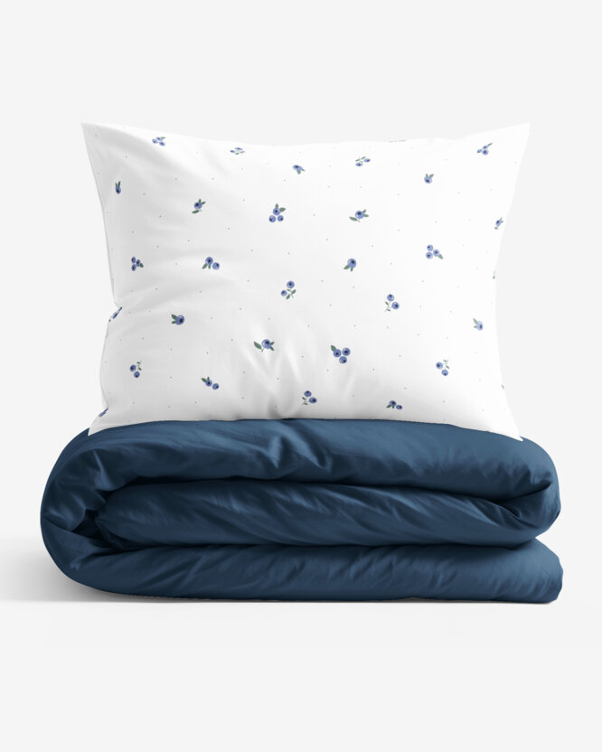 Katoenen dekbedovertrek Duo - Bosbessen met marineblauw