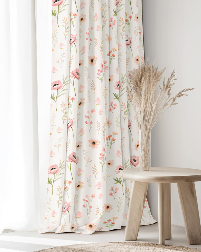 Decoratief gordijn Luca - Roze bloemen
