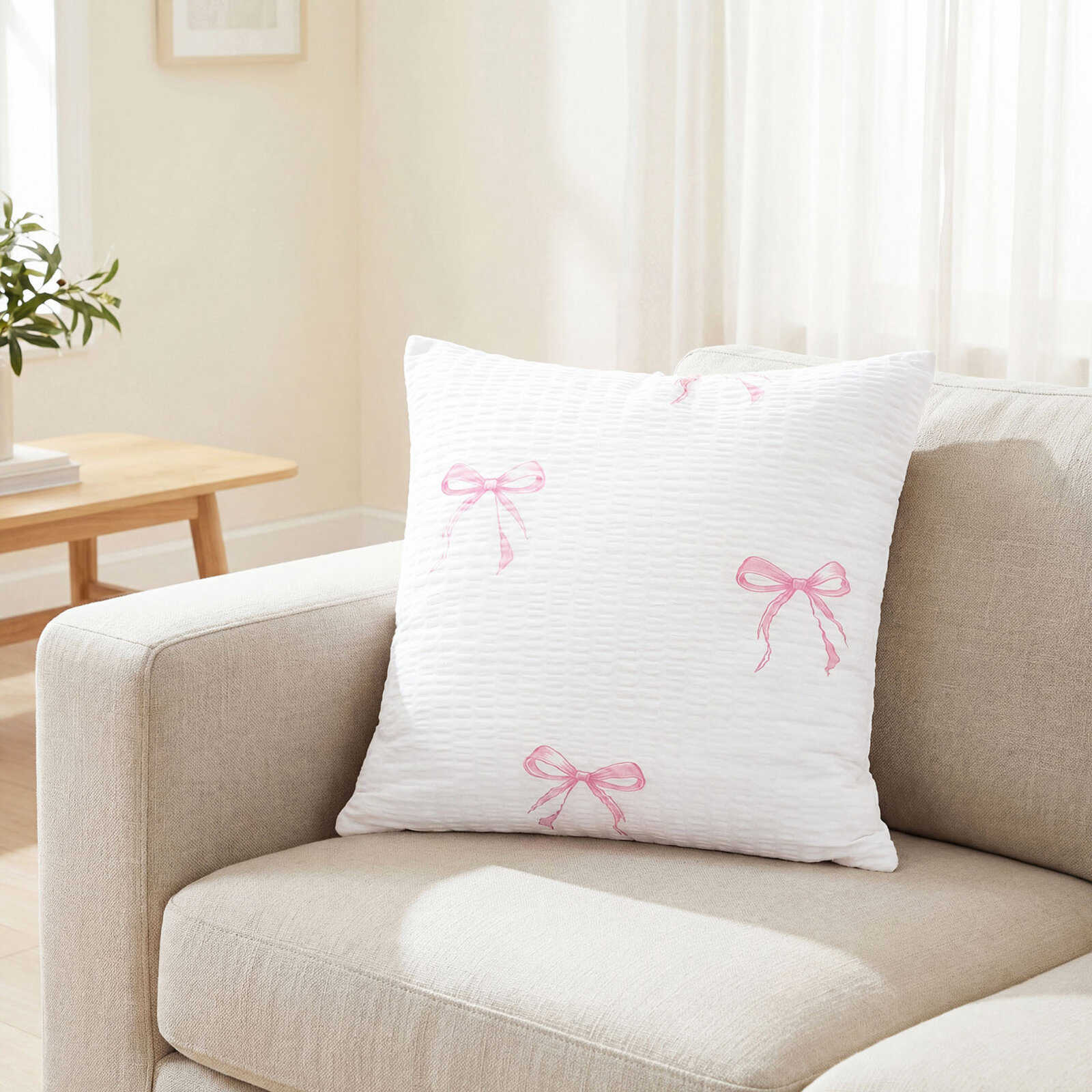 Crepe kussensloop - Roze strikjes