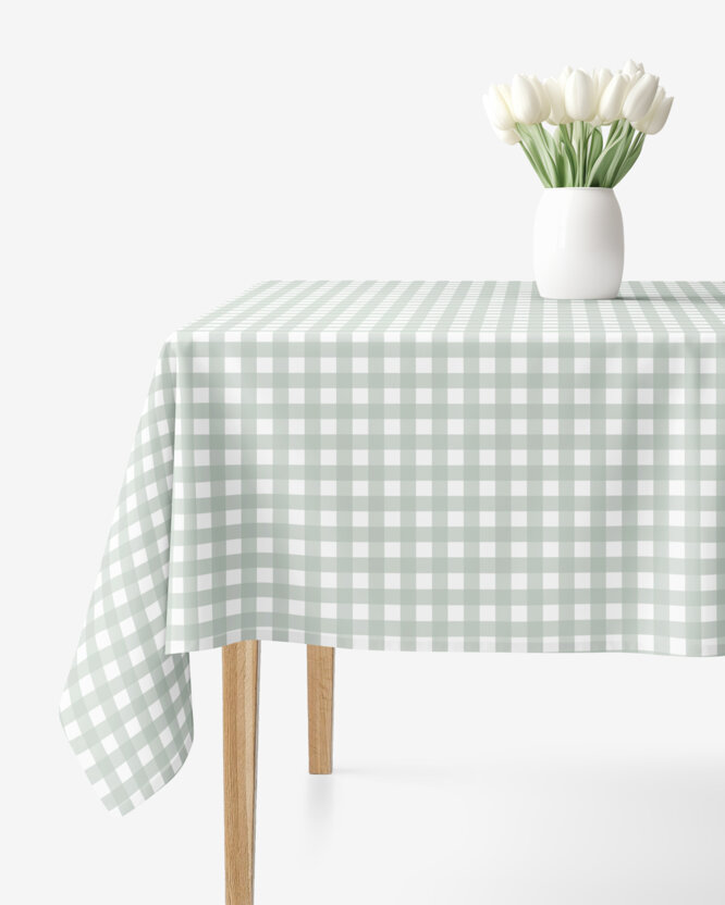 Rechthoekig tafelkleed 100% katoen renforcé - Saliegroene ruitjes