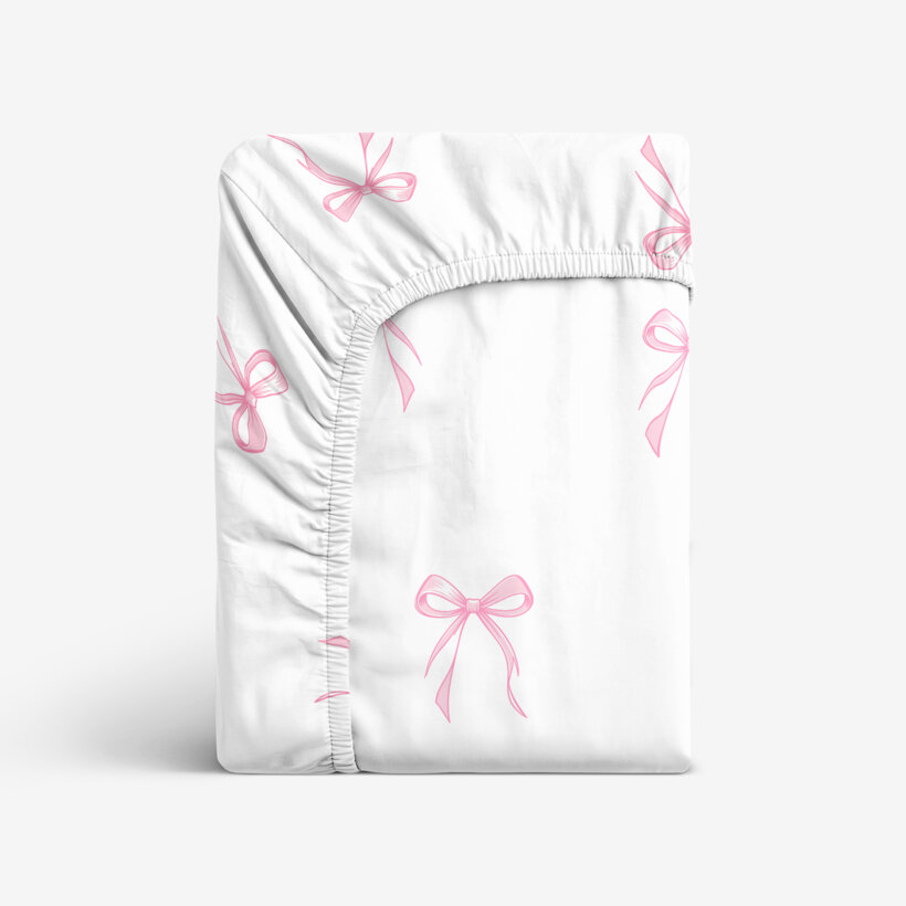 Katoenen hoeslaken - Roze strikjes