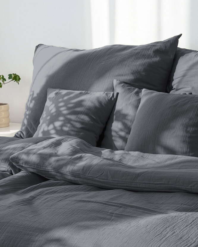 Mousseline beddengoed - antraciet