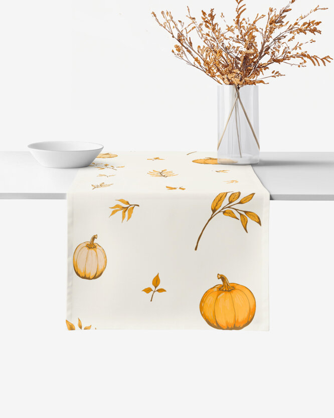Tafelloper 100% katoen renforcé - Herfst pompoenen en blaadjes