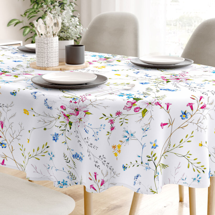 Ovaal tafelkleed 100% katoen renforcé - Geschilderde veldbloemen
