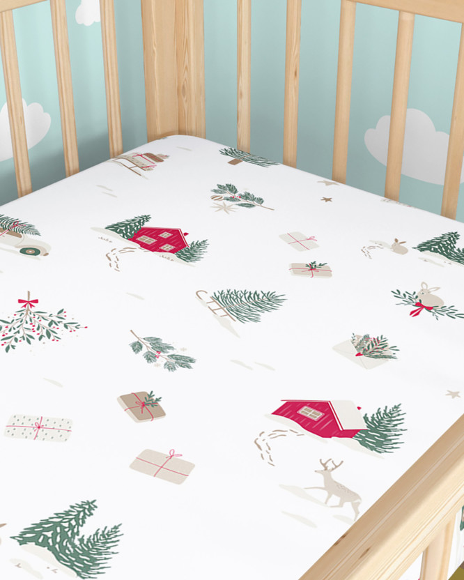 Kerst katoenen hoeslaken voor het kinderbedje - Traditionele Kerst (buitenland)