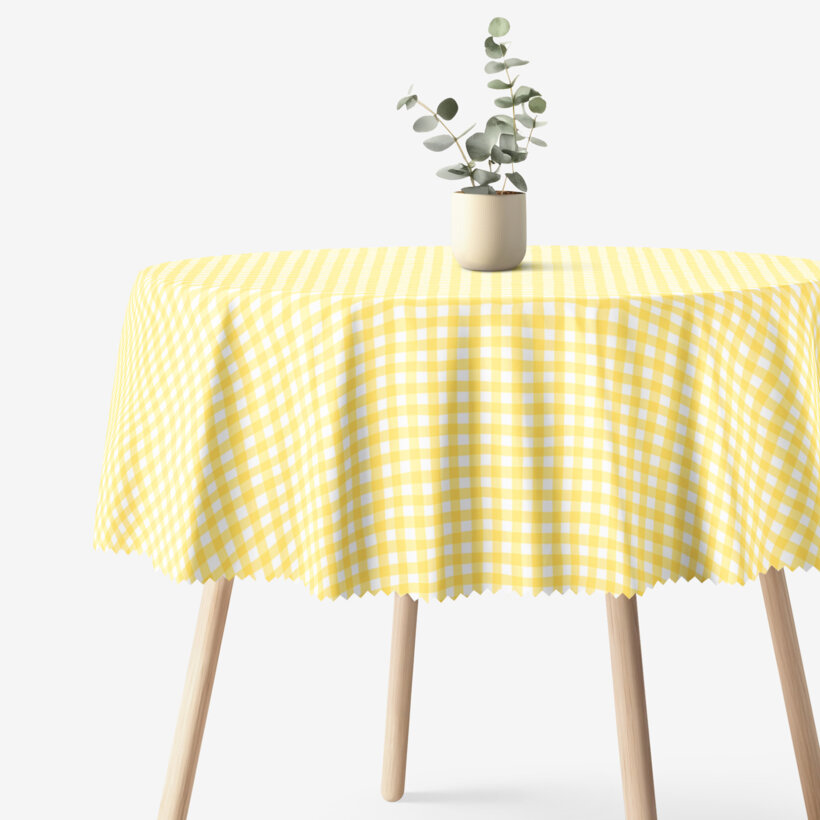 Rond teflon tafelkleed - Gele ruitjes