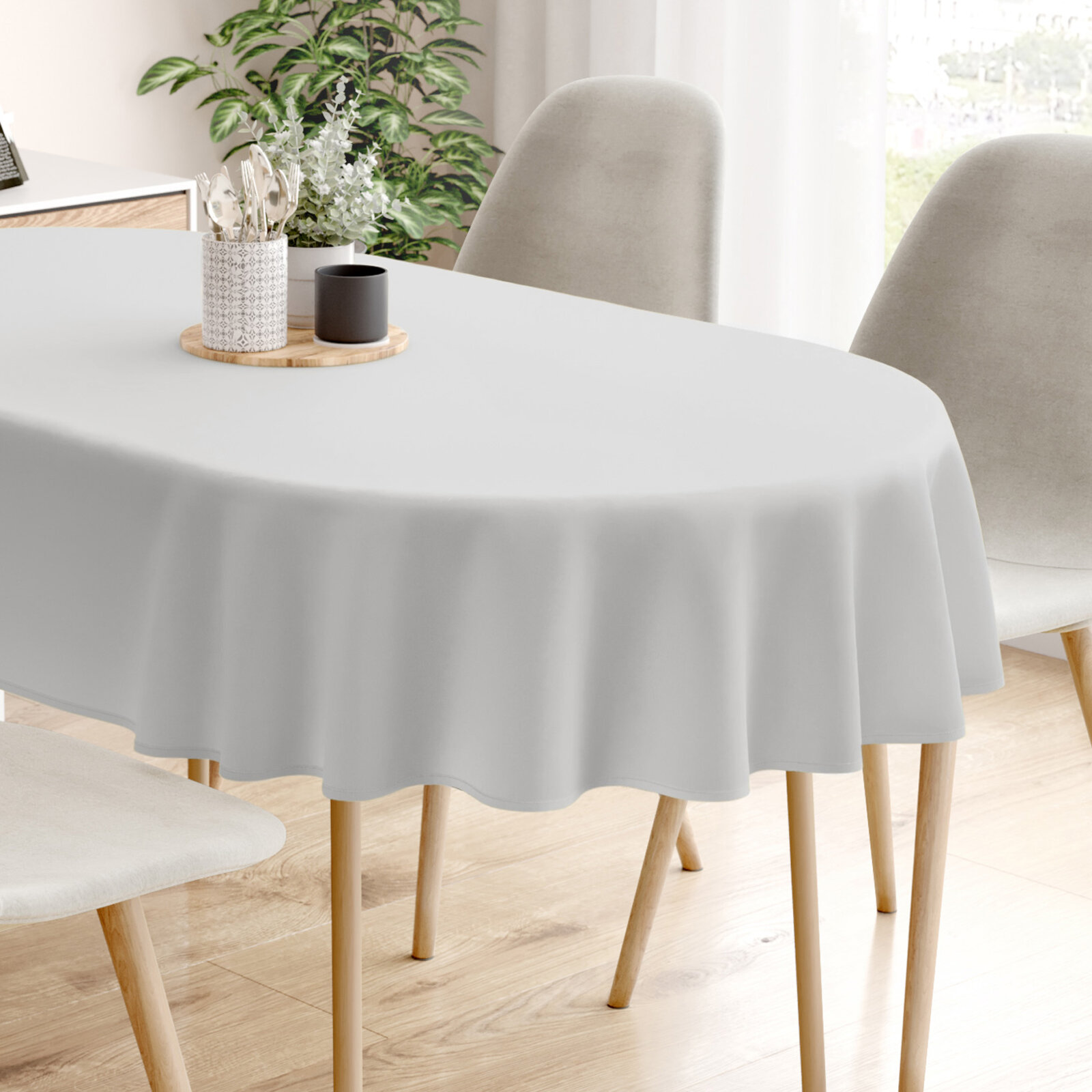 Ovaal tafelkleed 100% katoen renforcé - lichtgrijs