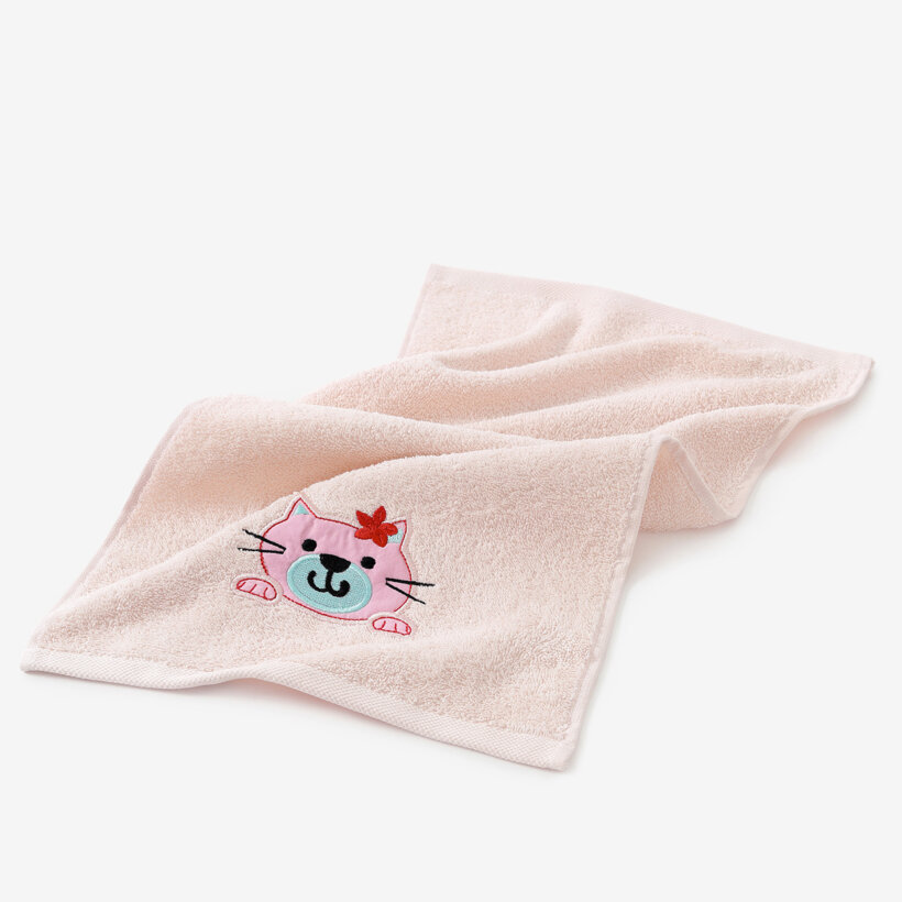 Kinder badstof handdoek - Poesje op lichtroze