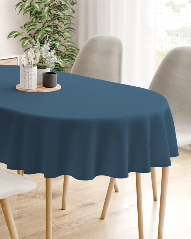 Ovaal tafelkleed 100% katoen renforcé - marineblauw