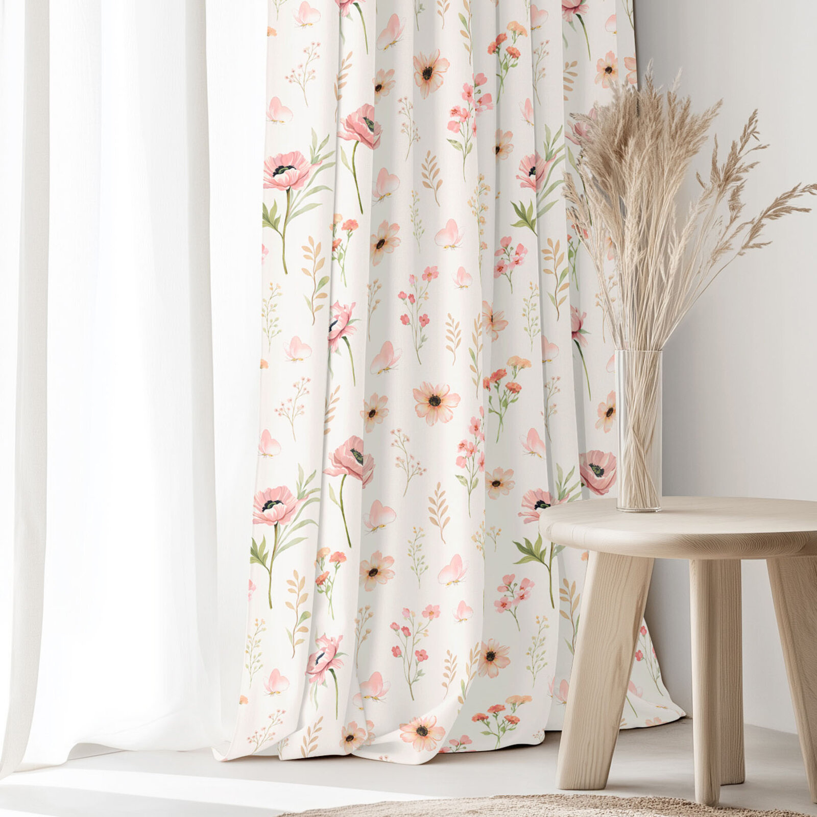 Decoratief gordijn Luca - Roze bloemen