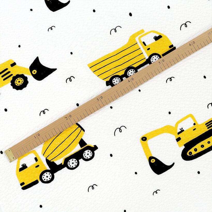 Katoenen crêpe - Graafmachines en bouwvoertuigen