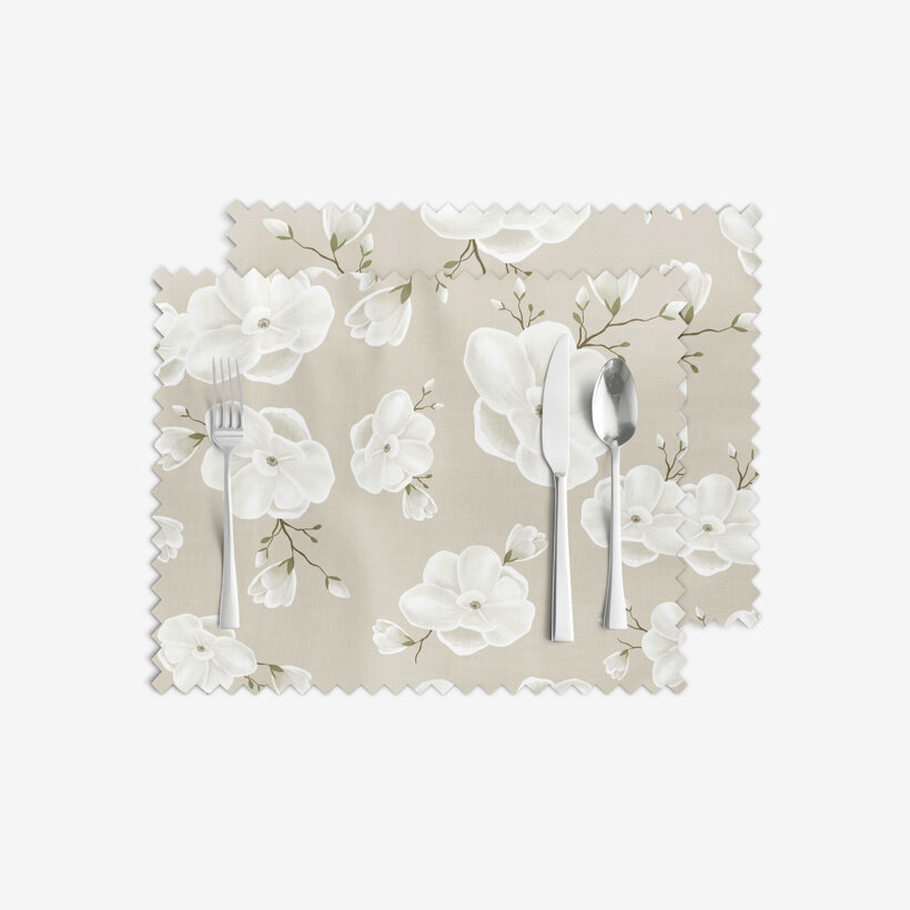 Tafelplacemat teflon - Witte bloemen - set 2st