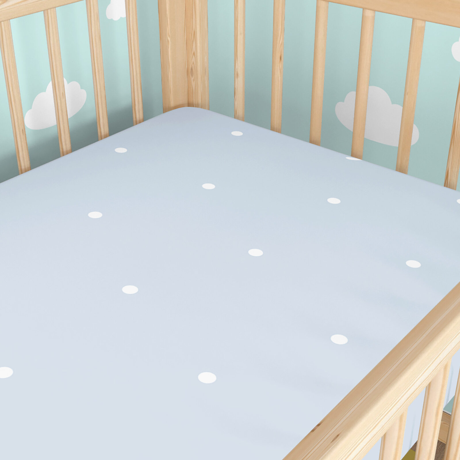 Katoenen hoeslaken voor een kinderbedje - Stippen op hemelsblauw