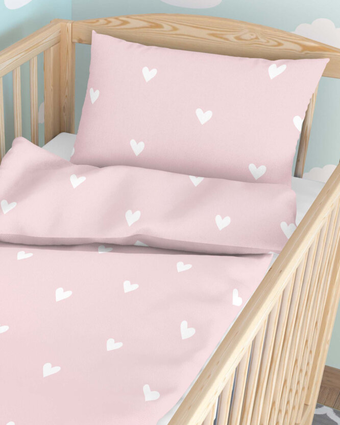 Katoenen beddengoed voor baby's - Hartjes op poederroze
