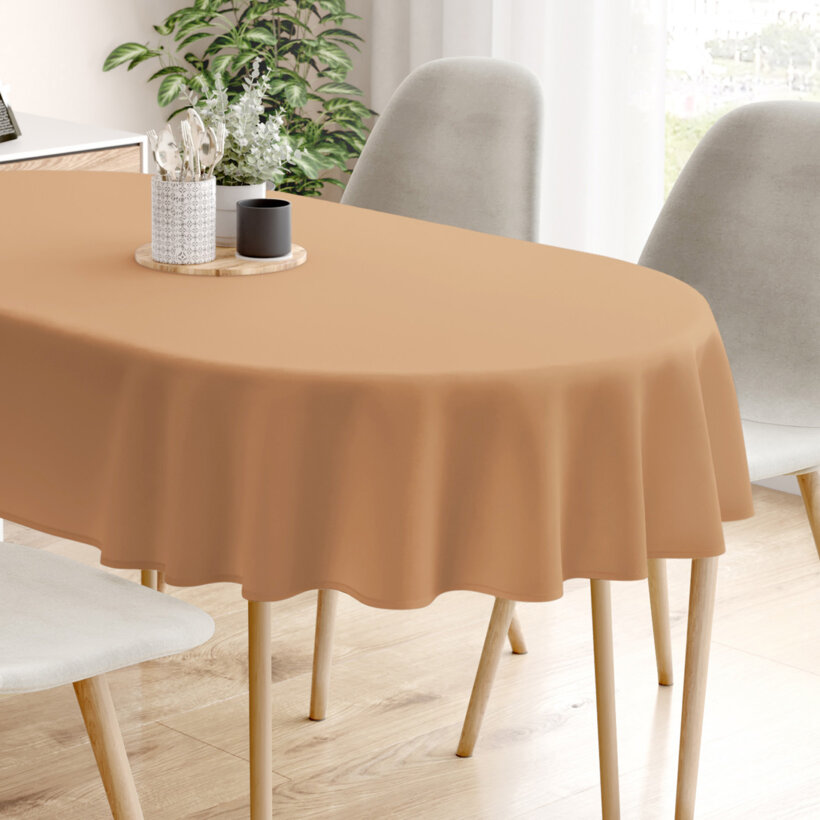 Ovaal tafelkleed 100% katoen renforcé - herfst bruin