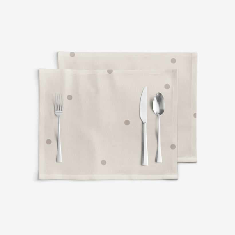 Tafelplacemat 100% katoen renforcé - Stippen op beige - set 2 st.