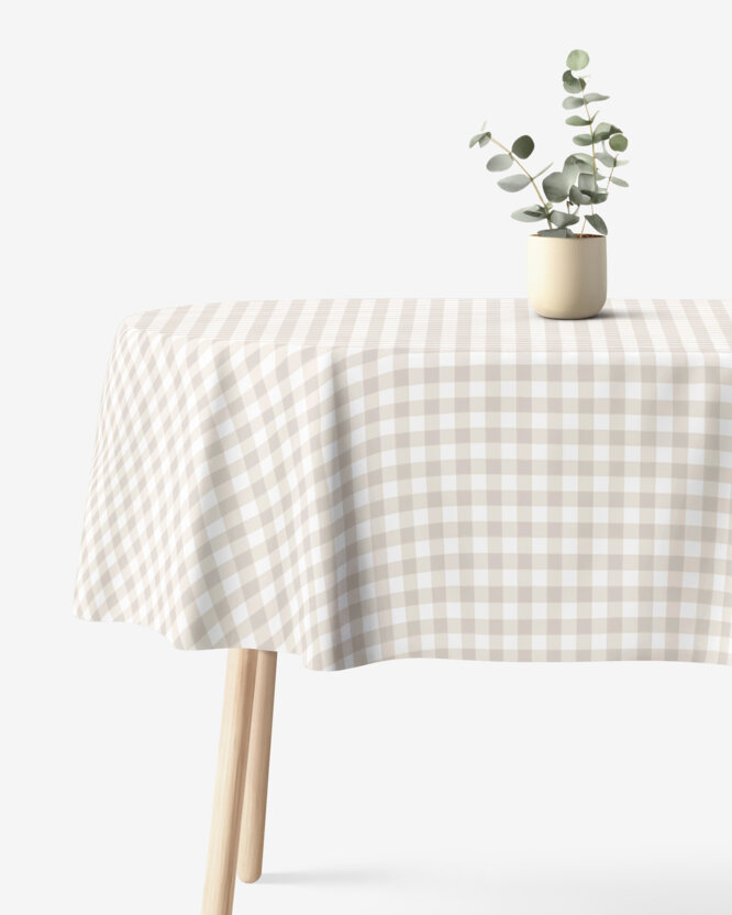 Ovaal tafelkleed 100% katoen renforcé - Latte ruitjes