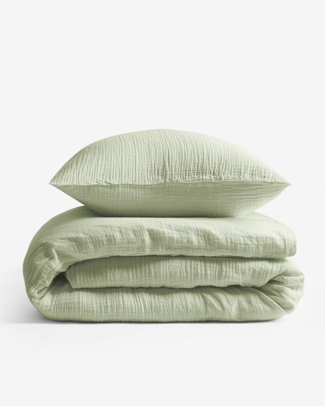Mousseline beddengoed - licht saliegroen